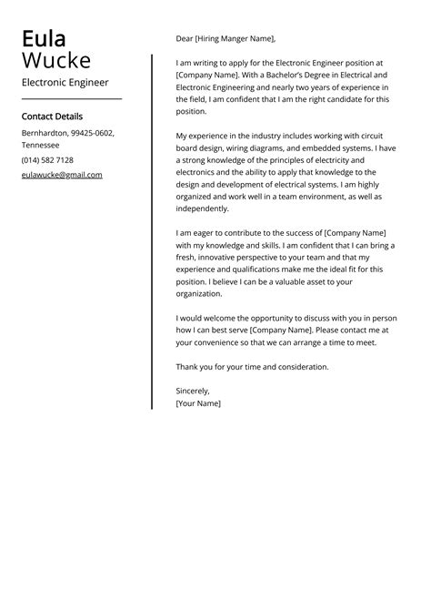 Electronic Engineer Cover Letter Example for 2024 (Skills & Templates).
